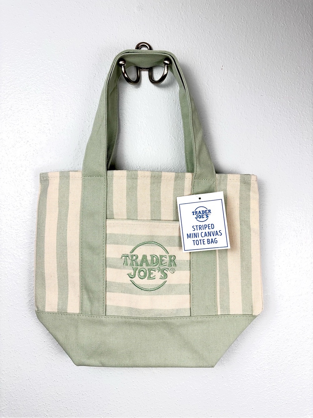 NWT Trader Joe’s MINI Light Green Striped Tote